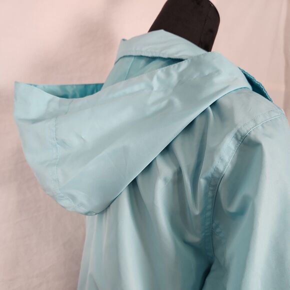 Norm Thompson Women Blue Windbreaker Lightweight Jacket Large Button Front Hood - Picture 7 of 16